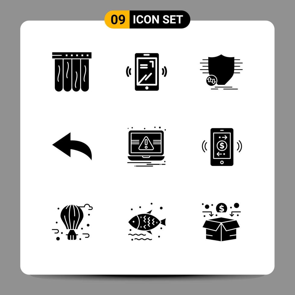 9 ícones criativos sinais modernos e símbolos de conexões notificação dinheiro laptop desfazer elementos de design de vetores editáveis