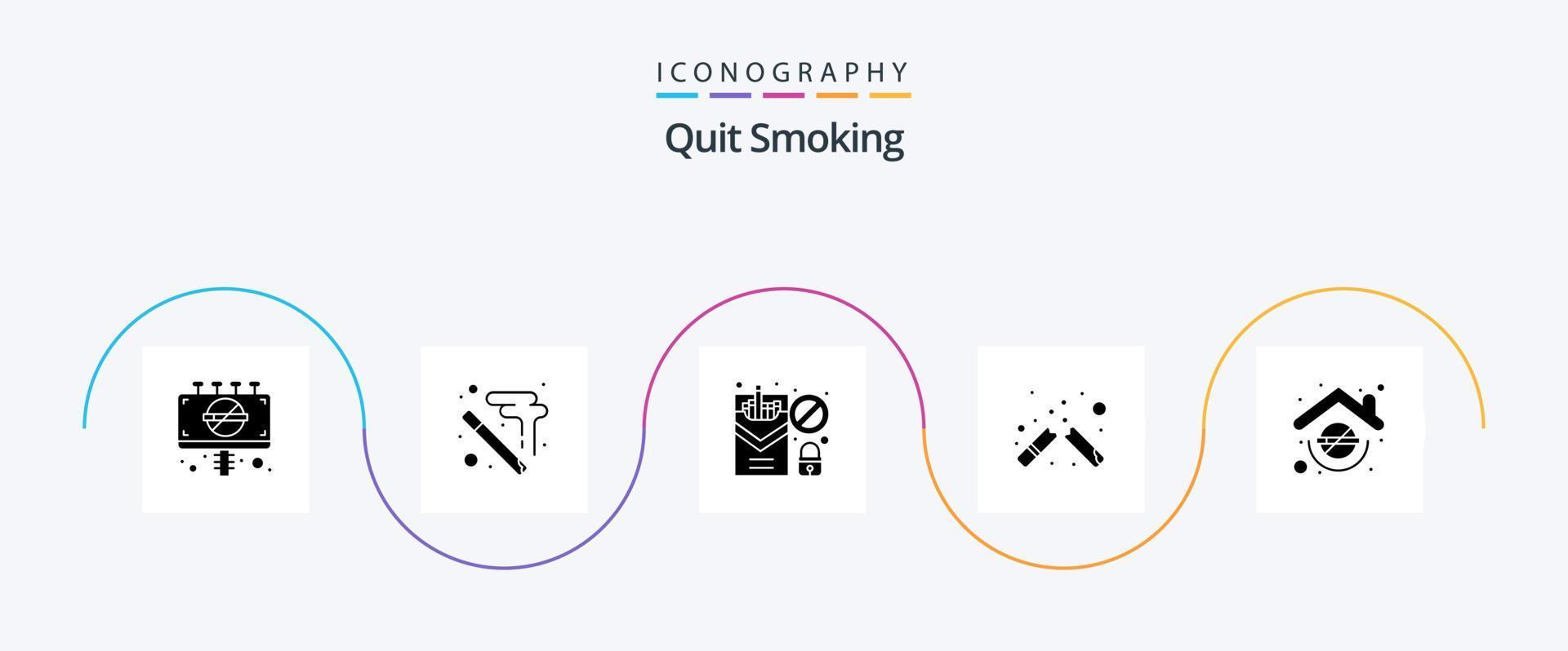 pare de fumar glifo 5 pacote de ícones, incluindo cuidados de saúde. cigarro. esfaqueado. quebrado. fumar vetor