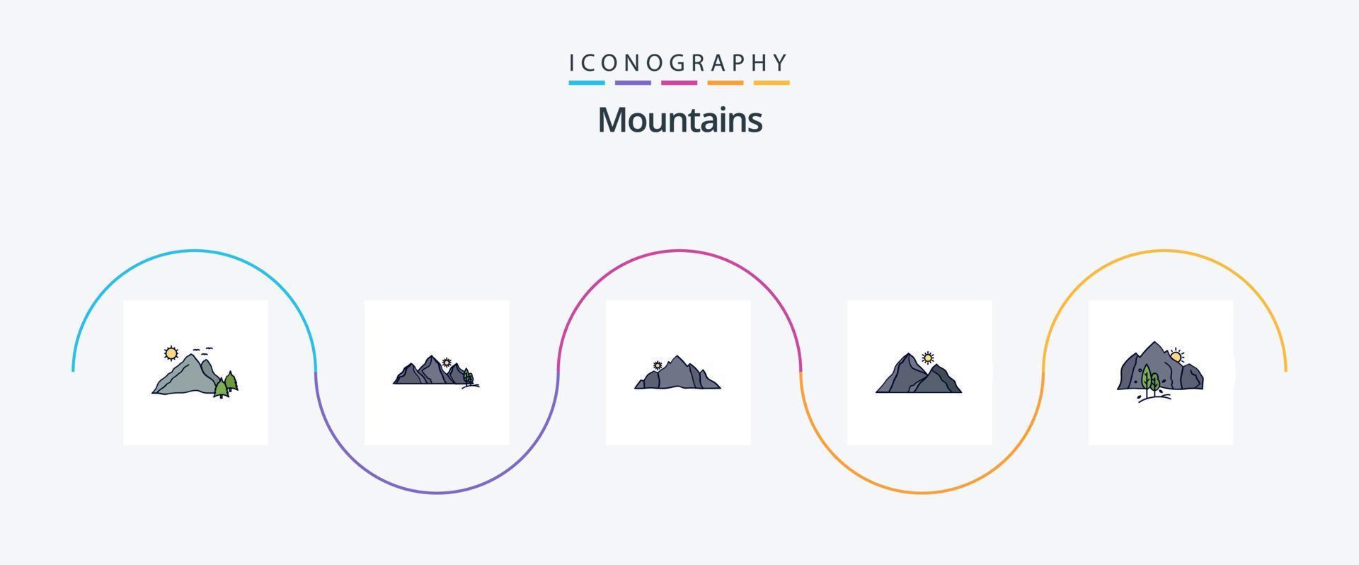 linha de montanhas cheia de pacote de ícones plana 5 incluindo . montanha. árvore. natureza vetor