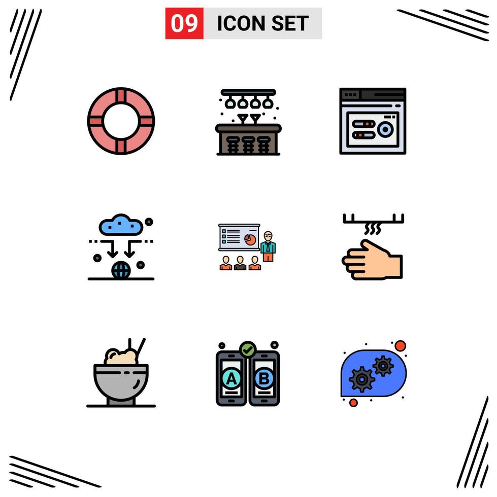 conjunto de 9 sinais de símbolos de ícones de interface do usuário modernos para análise de gráfico seo apresentação sinal editável elementos de design vetorial vetor