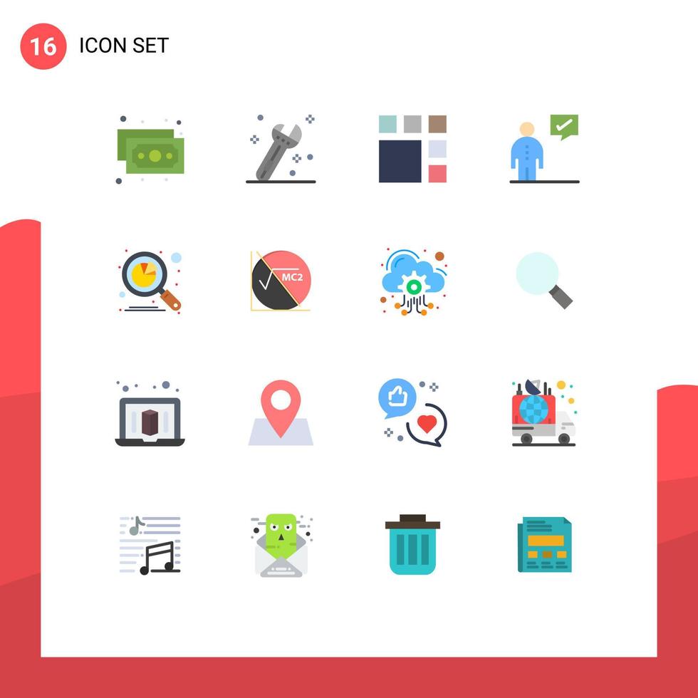 pacote de linha vetorial editável de 16 cores planas simples de gerenciamento de imagem de análise de dados pacote editável corporativo de elementos de design vetorial criativo vetor