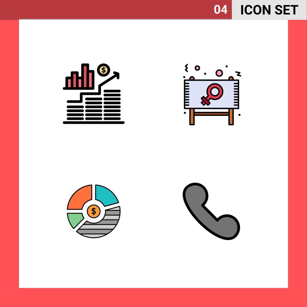 grupo de símbolos de ícone universal de 4 cores planas de linhas preenchidas modernas de gráficos de negócios dia barra elementos de design de vetores editáveis