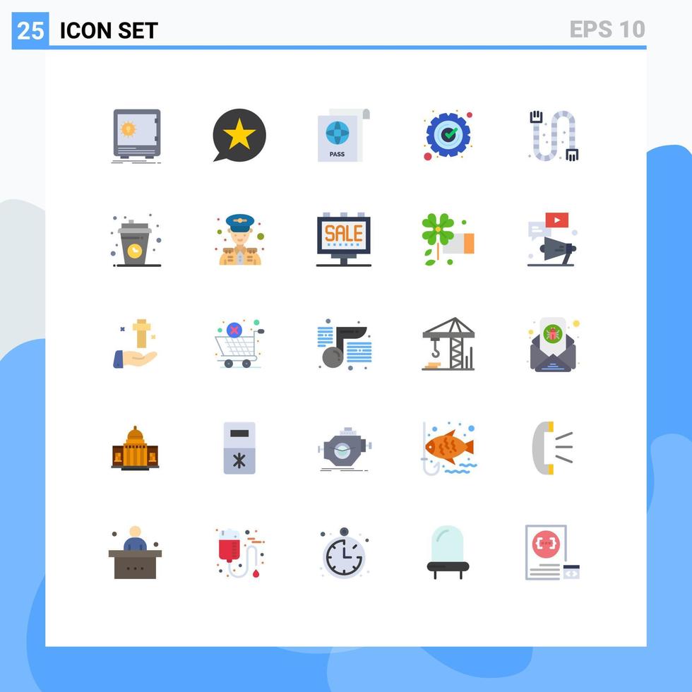 conjunto de pictogramas de 25 cores planas simples de elementos de design de vetores editáveis de sucesso de roda dentada ok
