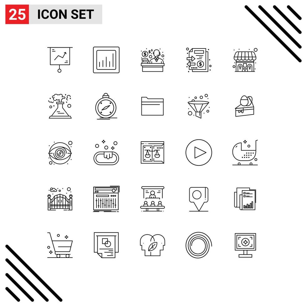 grupo de símbolos de ícone universal de 25 linhas modernas de arquivos de dinheiro do consumidor público wc elementos de design vetorial editáveis vetor