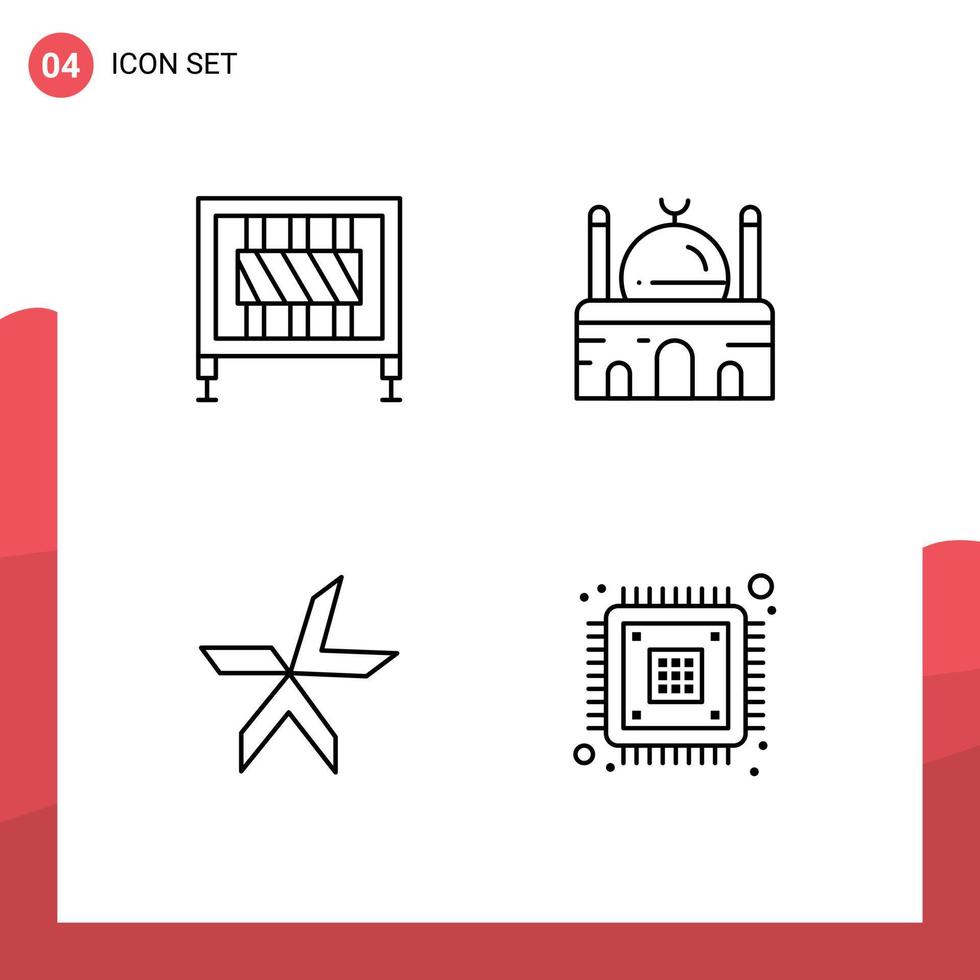 conjunto de 4 cores planas de linhas preenchidas vetoriais na grade para elementos de design de vetores editáveis de criptografia de mesquita de sinalização de barreira lykke