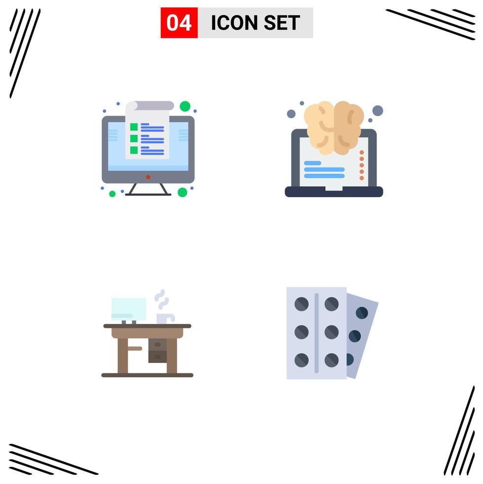 pacote de ícones planos de 4 símbolos universais de gerenciamento de tarefas de computador aprendendo elementos de design de vetores editáveis de escritório