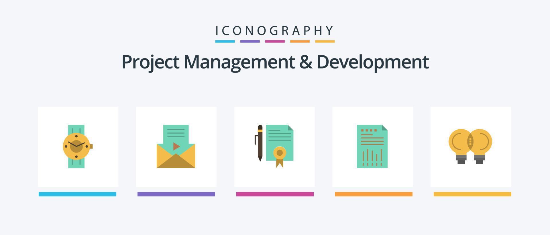 gerenciamento de projetos e desenvolvimento plano de 5 ícones, incluindo financeiro. negócios. reprodutor de vídeo. planilha. documentos. design de ícones criativos vetor