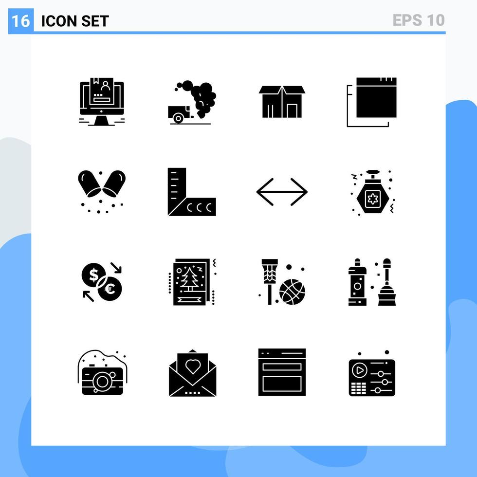 16 conceito de glifo sólido para sites móveis e aplicativos, janelas de poluição de saúde médica, compras, elementos de design vetorial editáveis vetor