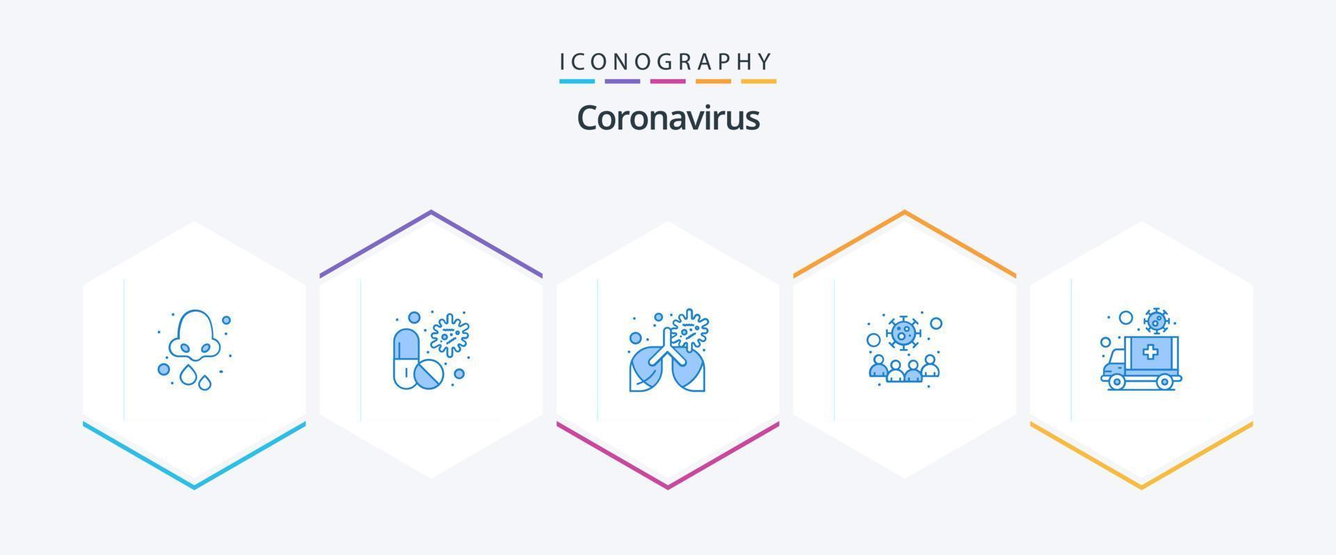 pacote de ícones azul coronavírus 25, incluindo transmissão. infecção. médico. corona. pulmão vetor