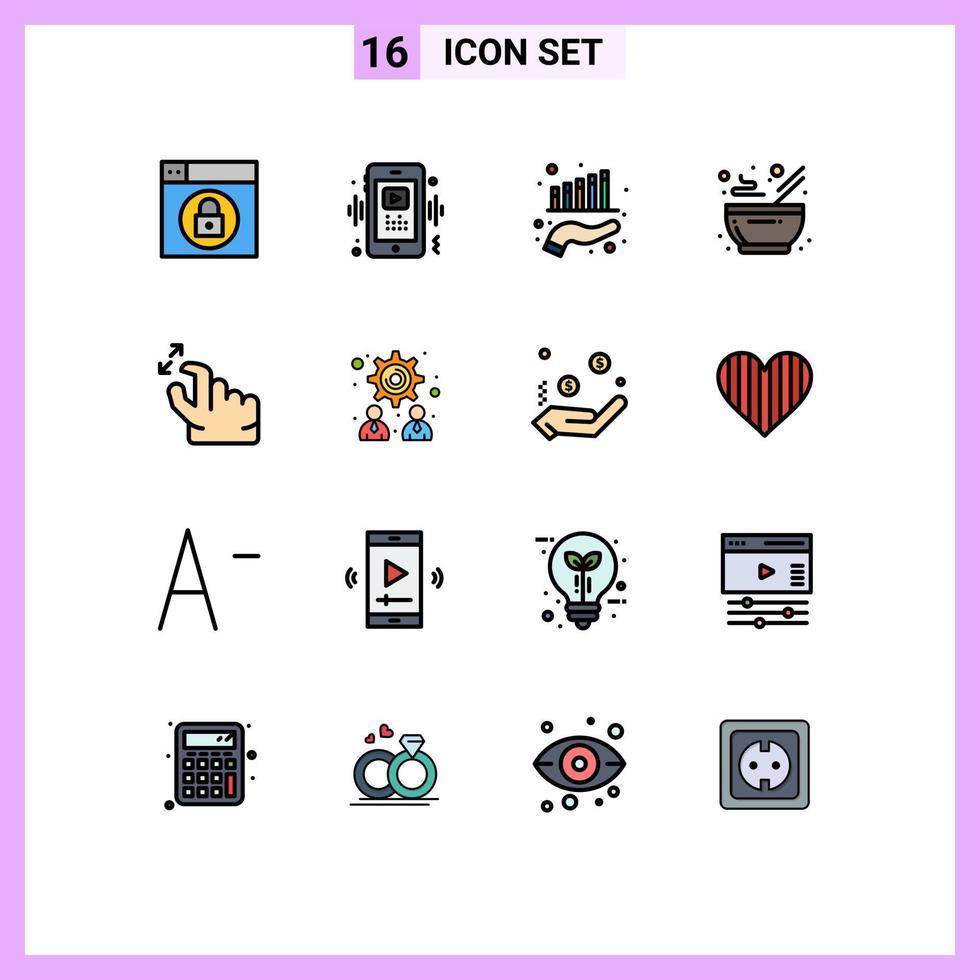 conjunto de 16 sinais de símbolos de ícones de interface do usuário modernos para tigela de cozinha de negócios quente de mão elementos de design de vetor criativo editável