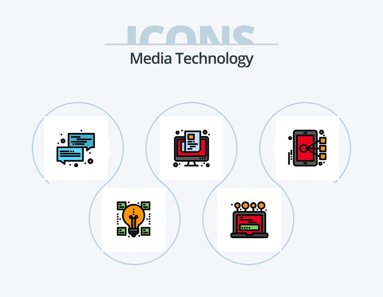 linha de tecnologia de mídia cheia de ícones do pacote 5 design de ícones. filme. jogar. lasca. ui. grade vetor