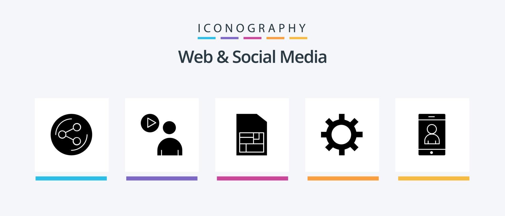 pacote de ícones de glifo 5 para web e mídias sociais, incluindo . engrenagem . assistir. engrenagem . cartão SIM. design de ícones criativos vetor