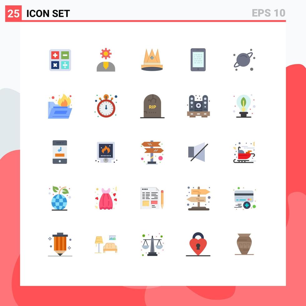 conjunto de cores planas de interface móvel de 25 pictogramas de dados suporte móvel conquista primeiros elementos de design de vetores editáveis