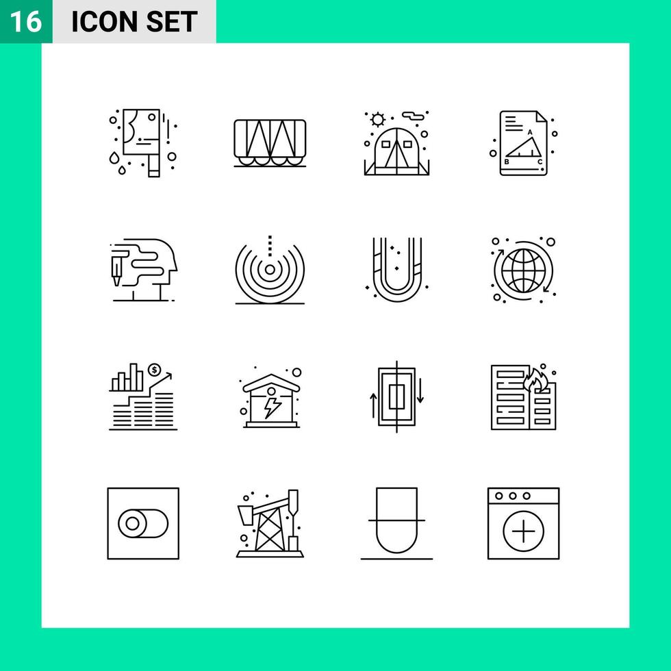 16 pacote de esboço de interface de usuário de sinais e símbolos modernos de tenda de ar drop big think elementos de design de vetores editáveis humanos