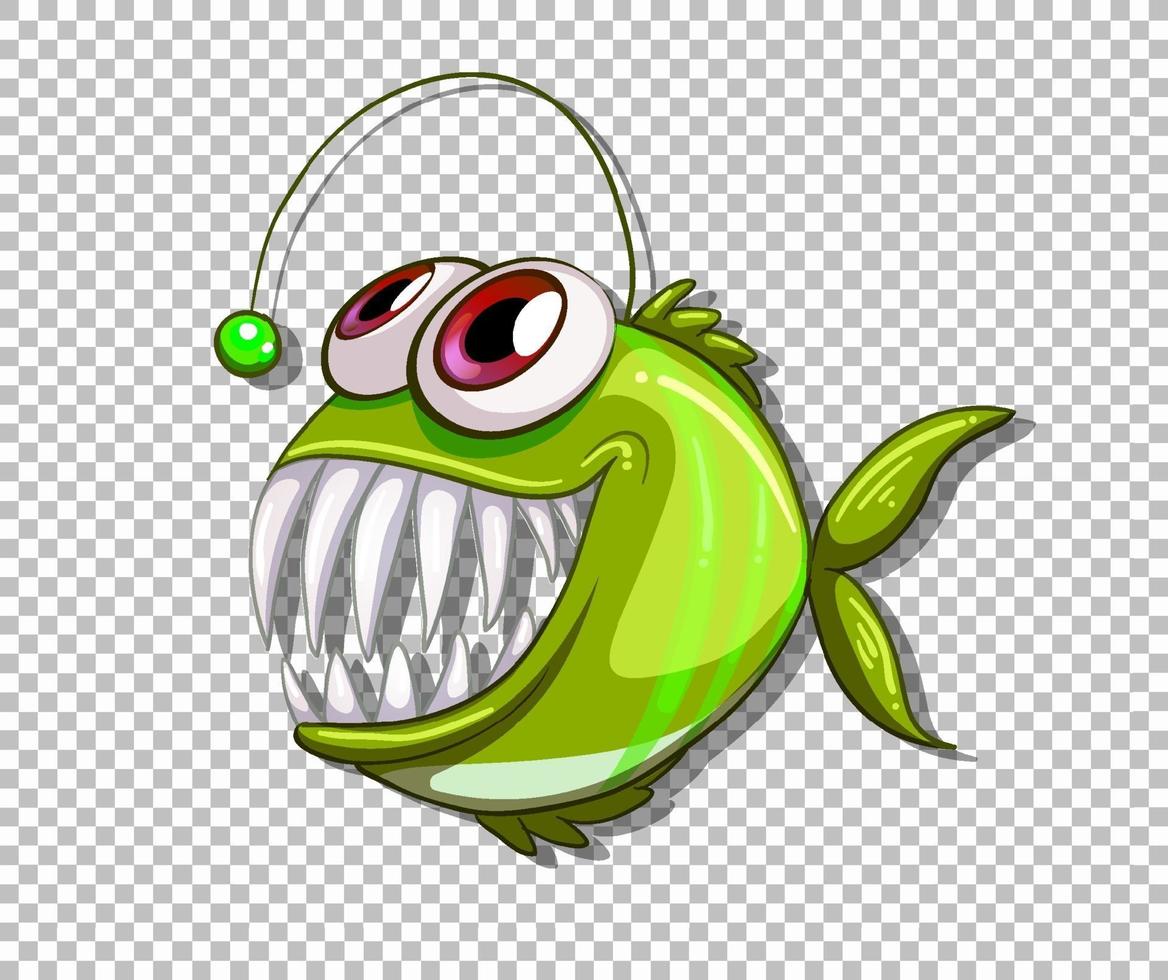 personagem de desenho animado de peixe-pescador verde em fundo transparente vetor