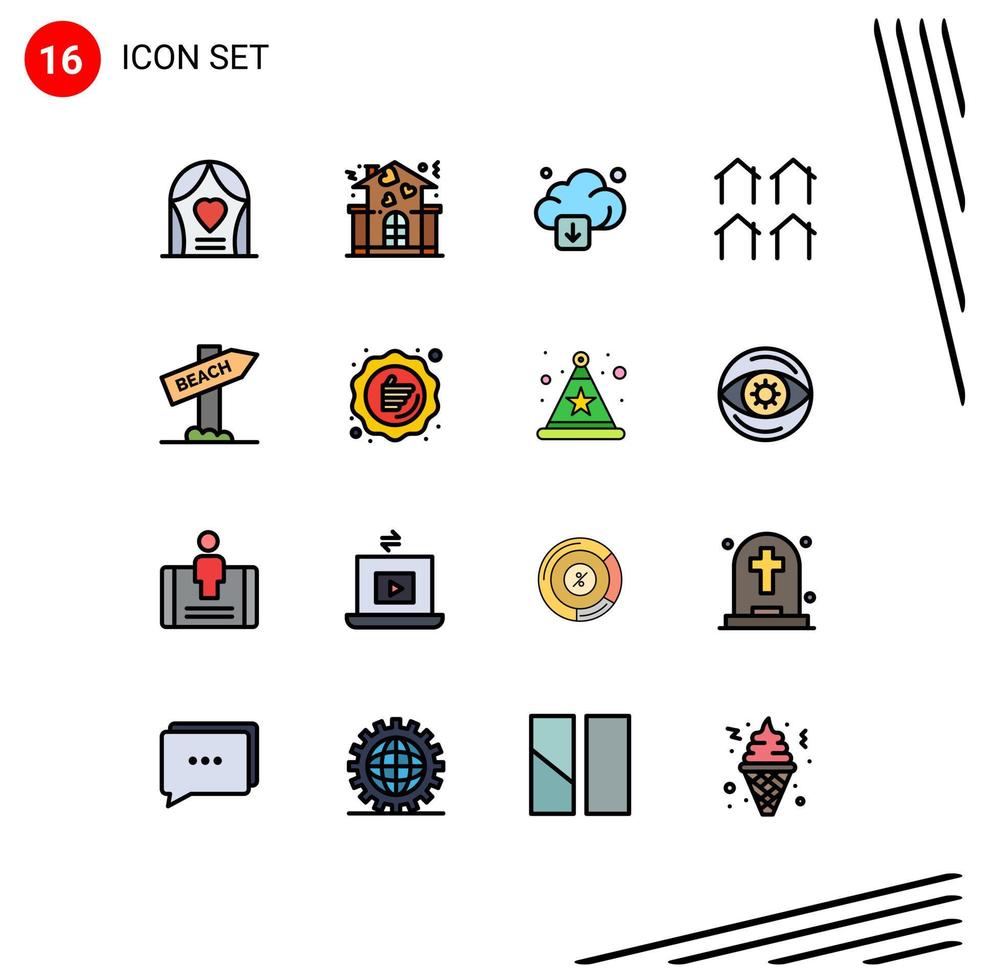 pacote de ícones vetoriais de estoque de 16 sinais e símbolos de linha para habitação de praia, casas de nuvem, distrito, elementos de design de vetores criativos editáveis