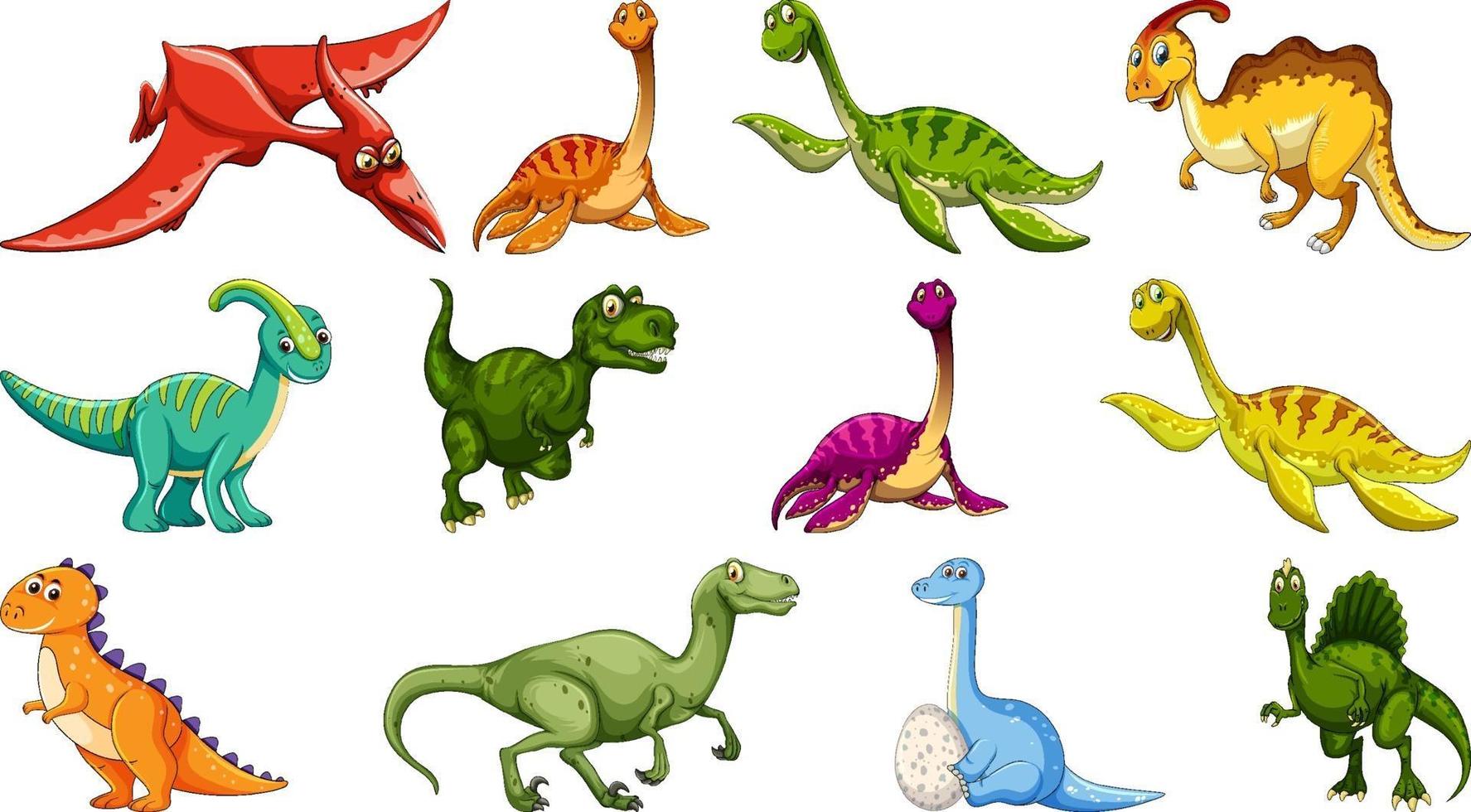 conjunto de diferentes personagens de desenho animado de dinossauro isolado no fundo branco vetor