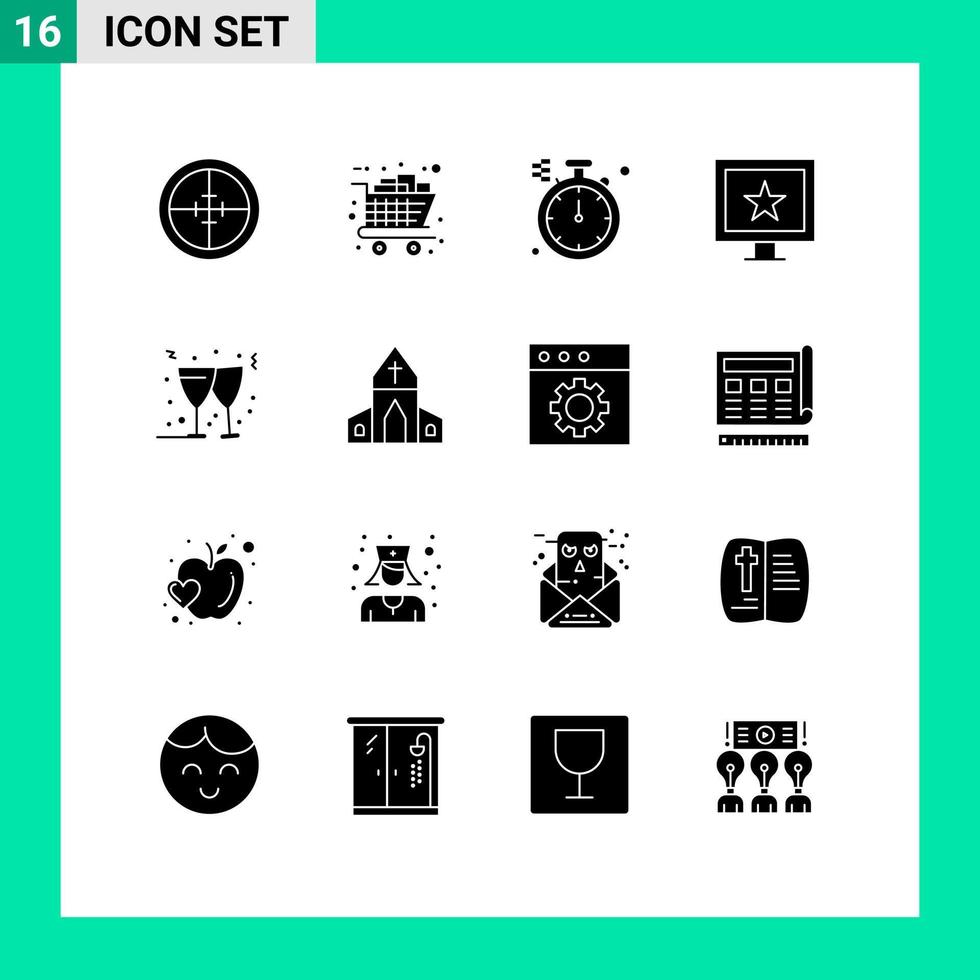 conjunto de 16 sinais de símbolos de ícones de interface do usuário modernos para carrinho de tv de natal estrelas norte elementos de design de vetores editáveis