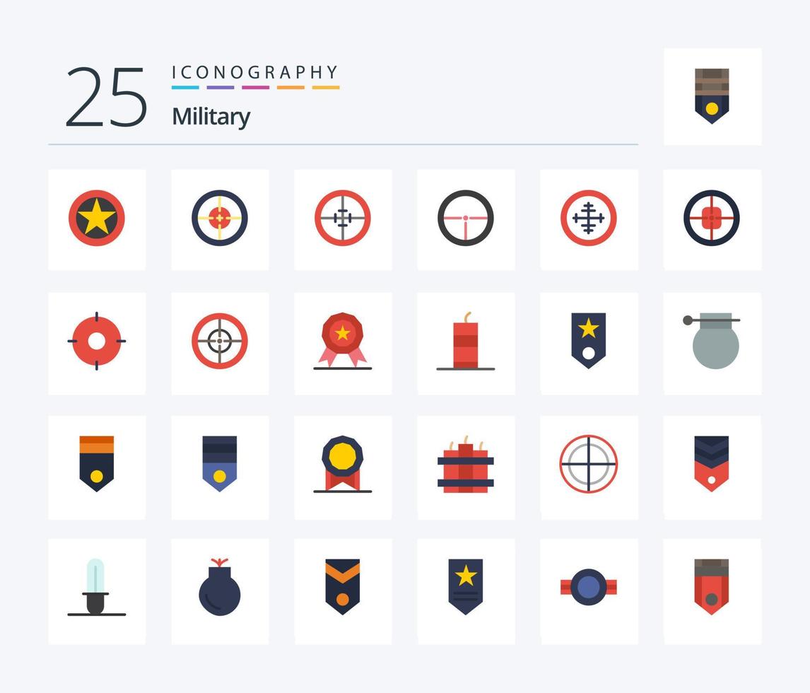 pacote militar de ícones de 25 cores planas, incluindo prêmio. distintivo. soldado. exército. posição vetor