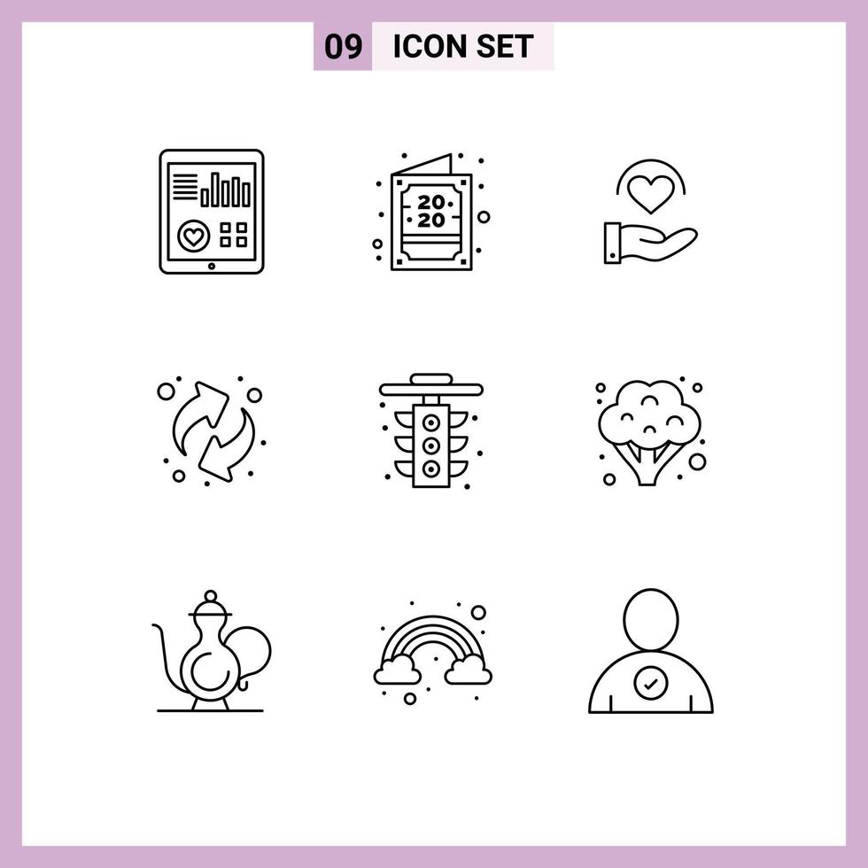 conjunto de esboço de interface móvel de 9 pictogramas de recursos de vida ano novo reciclagem de elementos de design vetorial editáveis à mão vetor