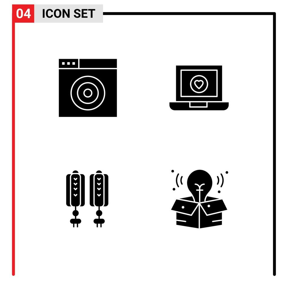 Pacote de glifos sólidos de 4 interfaces de usuário de sinais e símbolos modernos de encontrar elementos de design de vetores editáveis criativos de amor de computador chinês