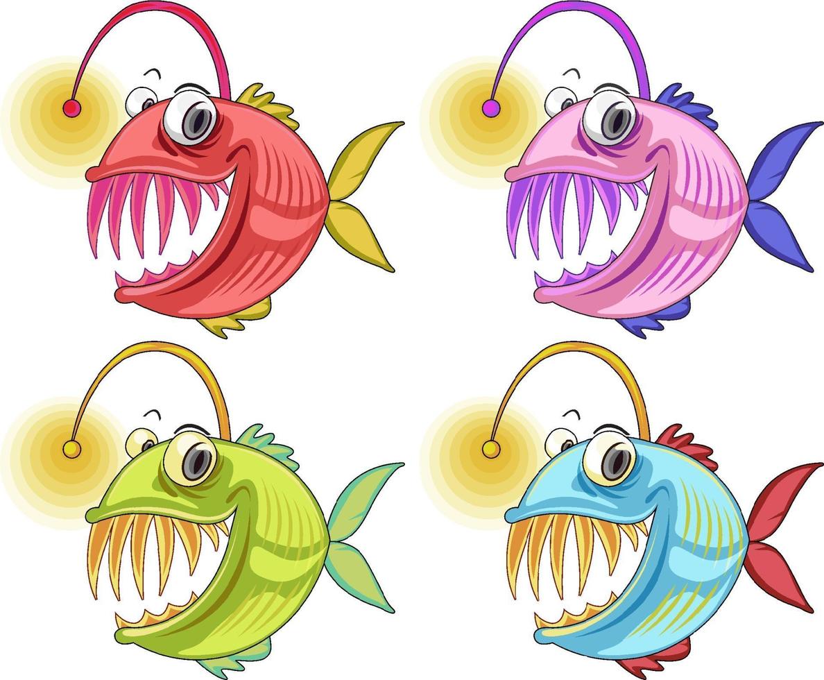 personagem de desenho animado de peixe pescador isolado no fundo branco vetor