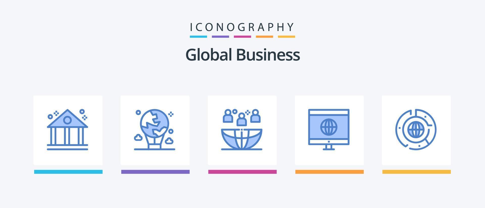 pacote de ícones azul 5 de negócios globais, incluindo negócios. aprendizado. freelance. global. terceirização. design de ícones criativos vetor