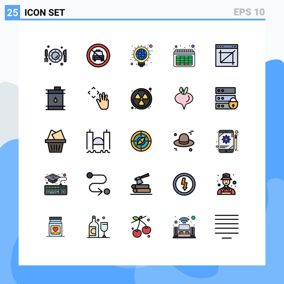 grupo de símbolos de ícone universal de 25 cores planas de linha preenchida moderna de calendário de tempo fora do globo da web elementos de design de vetores editáveis