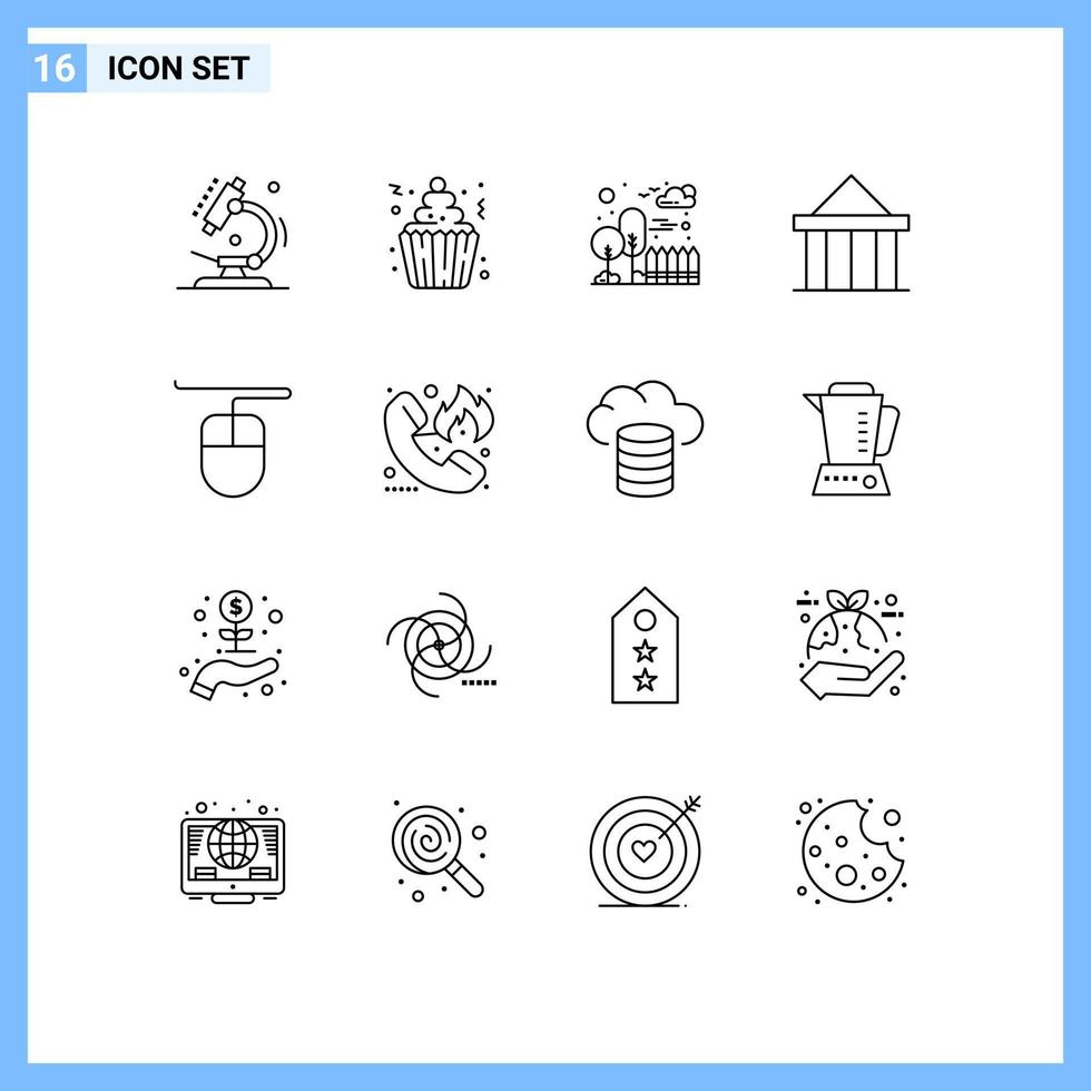 conjunto de 16 sinais de símbolos de ícones de interface do usuário modernos para elementos de design de vetores editáveis de colunas de festa da cidadela da grécia