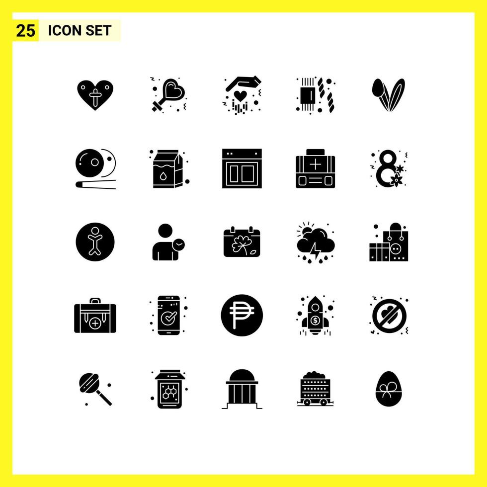 grupo de símbolos de ícones universais de 25 glifos sólidos modernos de bilhar, rosto, mão, coelho, macarrão, elementos de design vetorial editáveis vetor