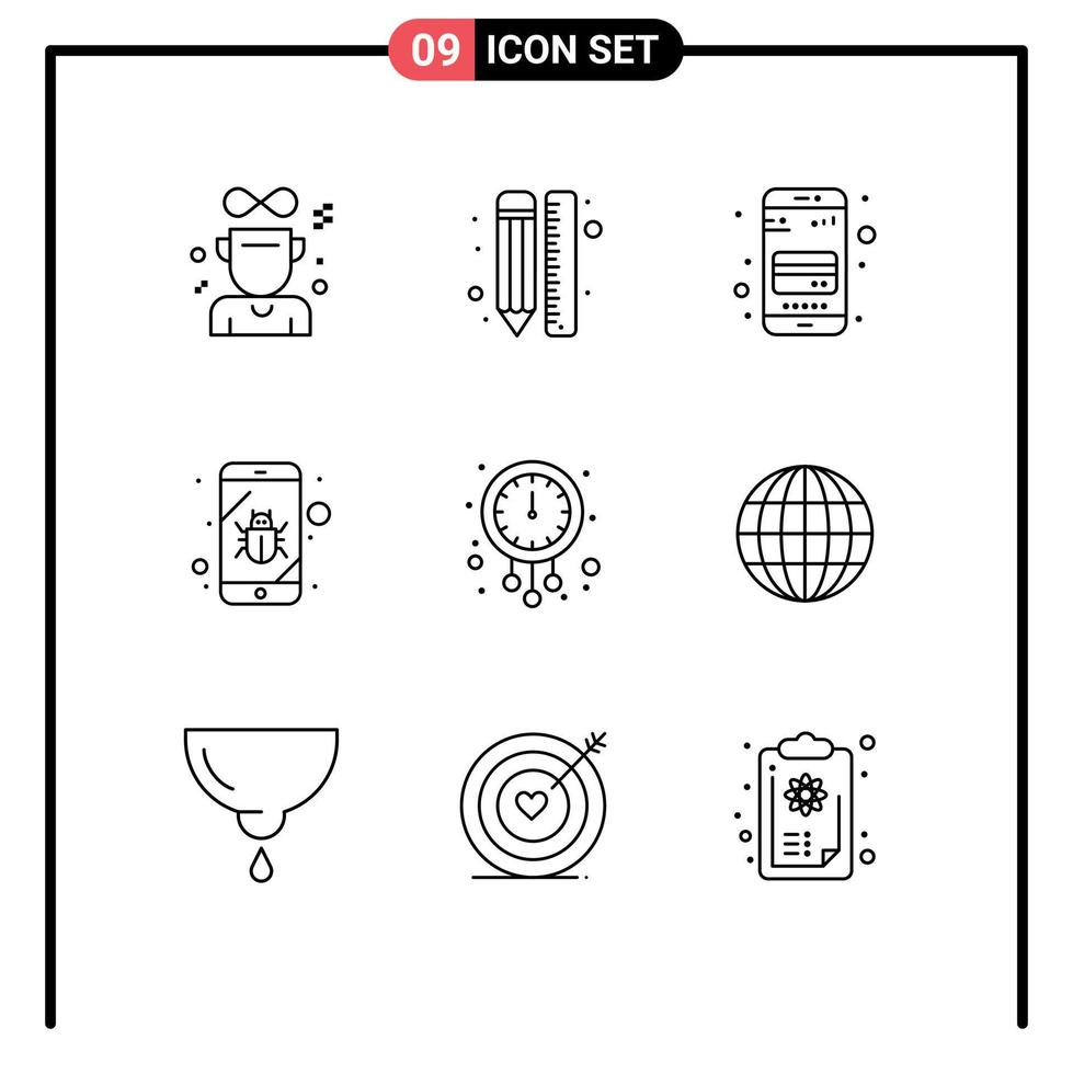 9 ícones criativos sinais modernos e símbolos de design de segurança do relógio elementos de design de vetores editáveis do telefone móvel
