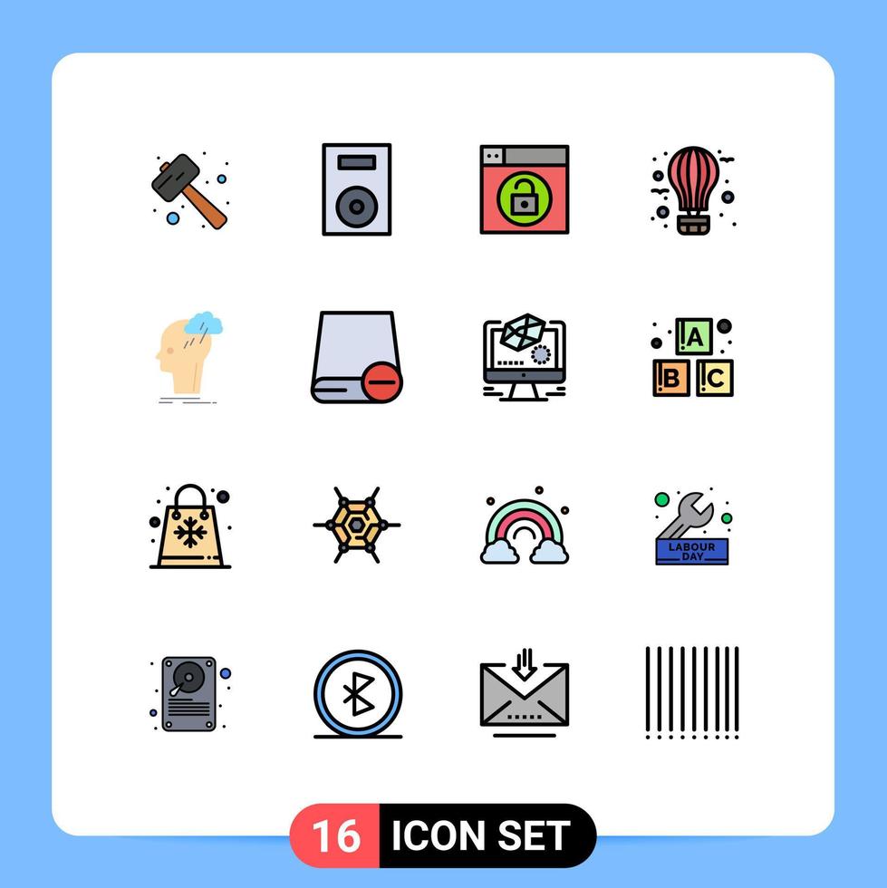 pacote de linha vetorial editável de 16 linhas preenchidas de cor plana simples de tecnologia de balão quente bloqueio de ar elementos de design de vetor criativo editáveis