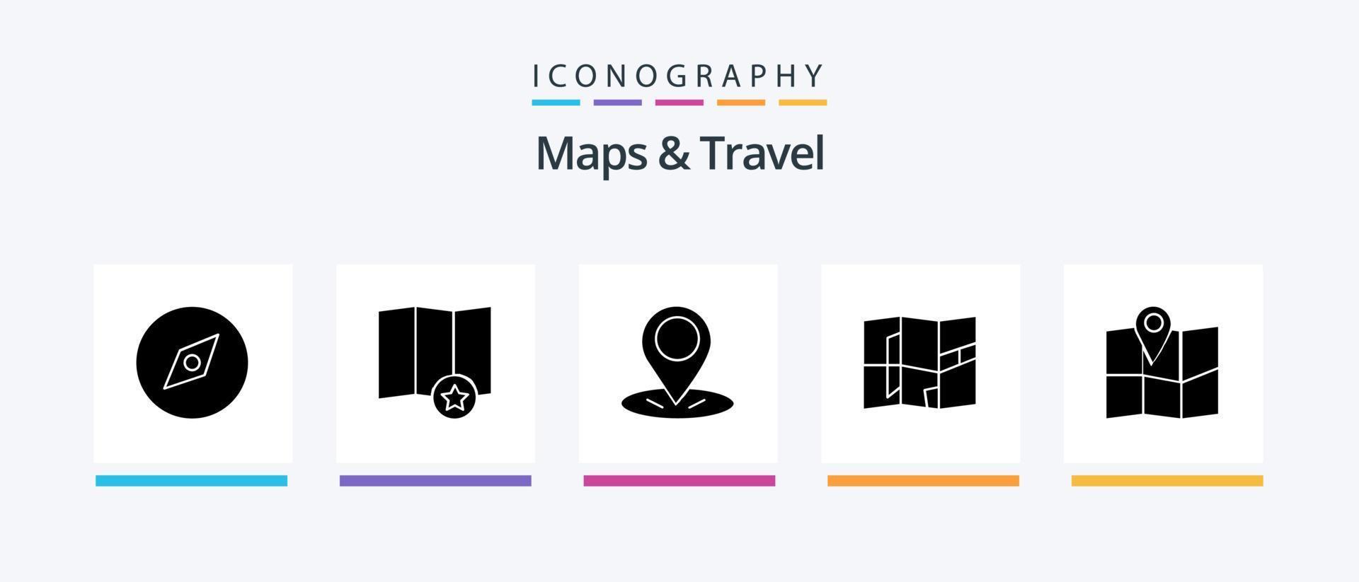 mapas e pacote de ícones de glifo 5 de viagem, incluindo . alfinete. alfinete. localização. design de ícones criativos vetor