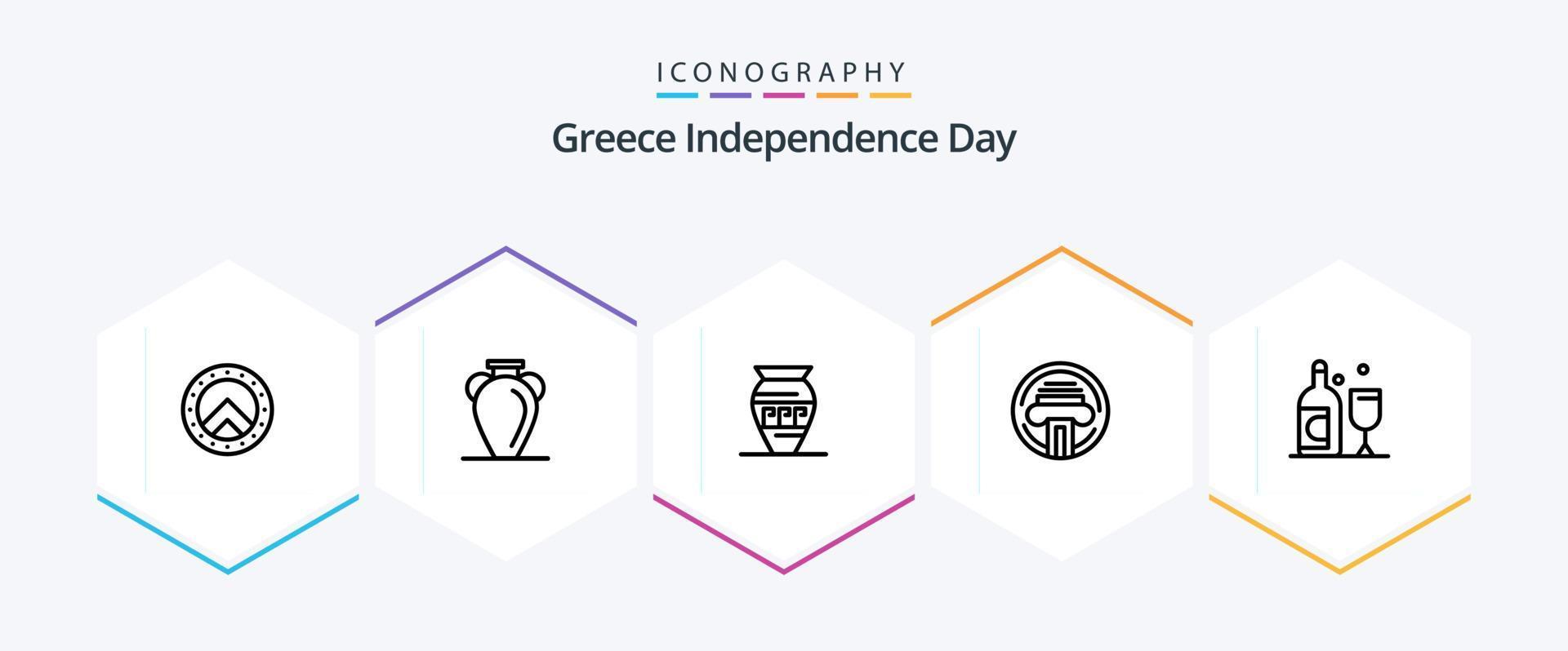 Dia da Independência da Grécia Pacote de ícones de 25 linhas, incluindo garrafa. máquina de escrever. ânfora. tipo. Grécia vetor