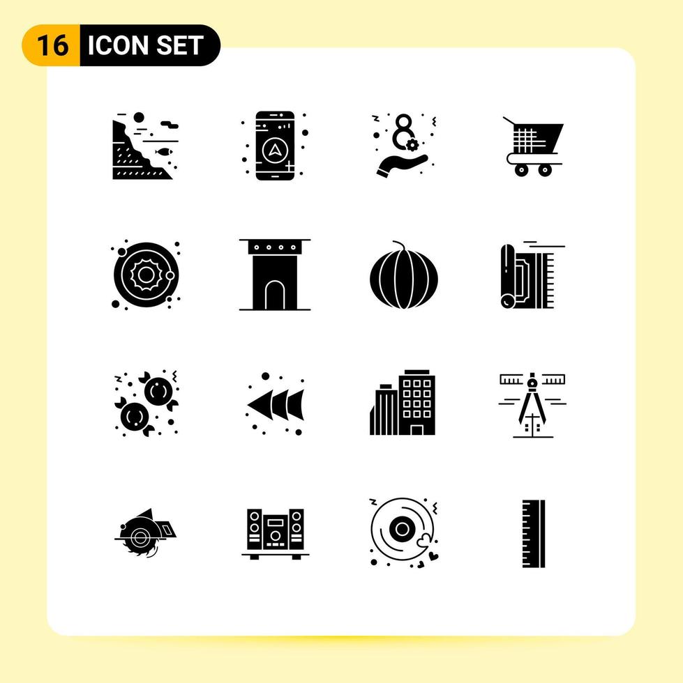 16 ícones criativos sinais modernos e símbolos do sol planeta dia astronomia carrinho de comércio eletrônico elementos de design de vetores editáveis