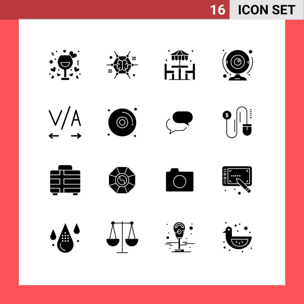conjunto de 16 sinais de símbolos de ícones de interface do usuário modernos para câmera de computador brainstorming came jantar elementos de design de vetores editáveis