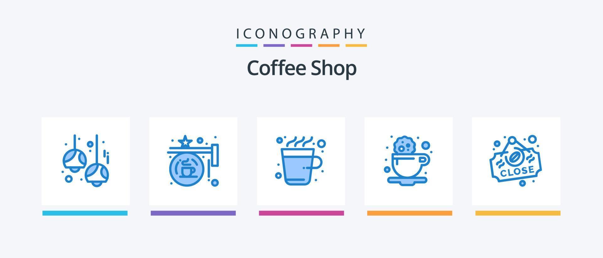 coffee shop blue 5 icon pack incluindo bebida. café. comprar. quebrar. bebida. design de ícones criativos vetor