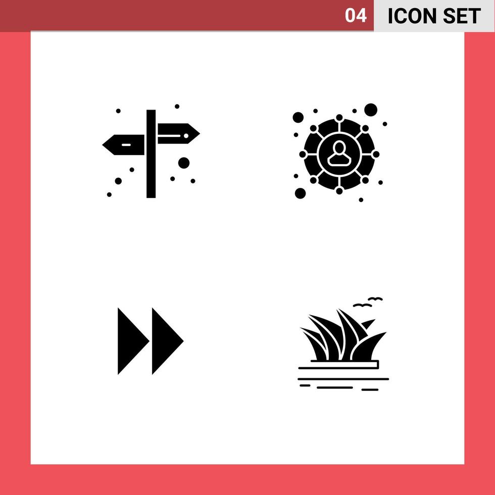 pacote de 4 sinais e símbolos de glifos sólidos modernos para mídia impressa na web, como conexões de vídeo de direção controlam elementos de design de vetores editáveis de cultura rápida