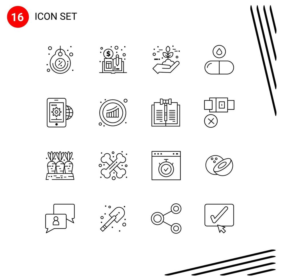 pacote de ícones vetoriais de estoque de 16 sinais e símbolos de linha para tablet de proteção contra quedas de negócios crescer elementos de design vetorial editáveis vetor