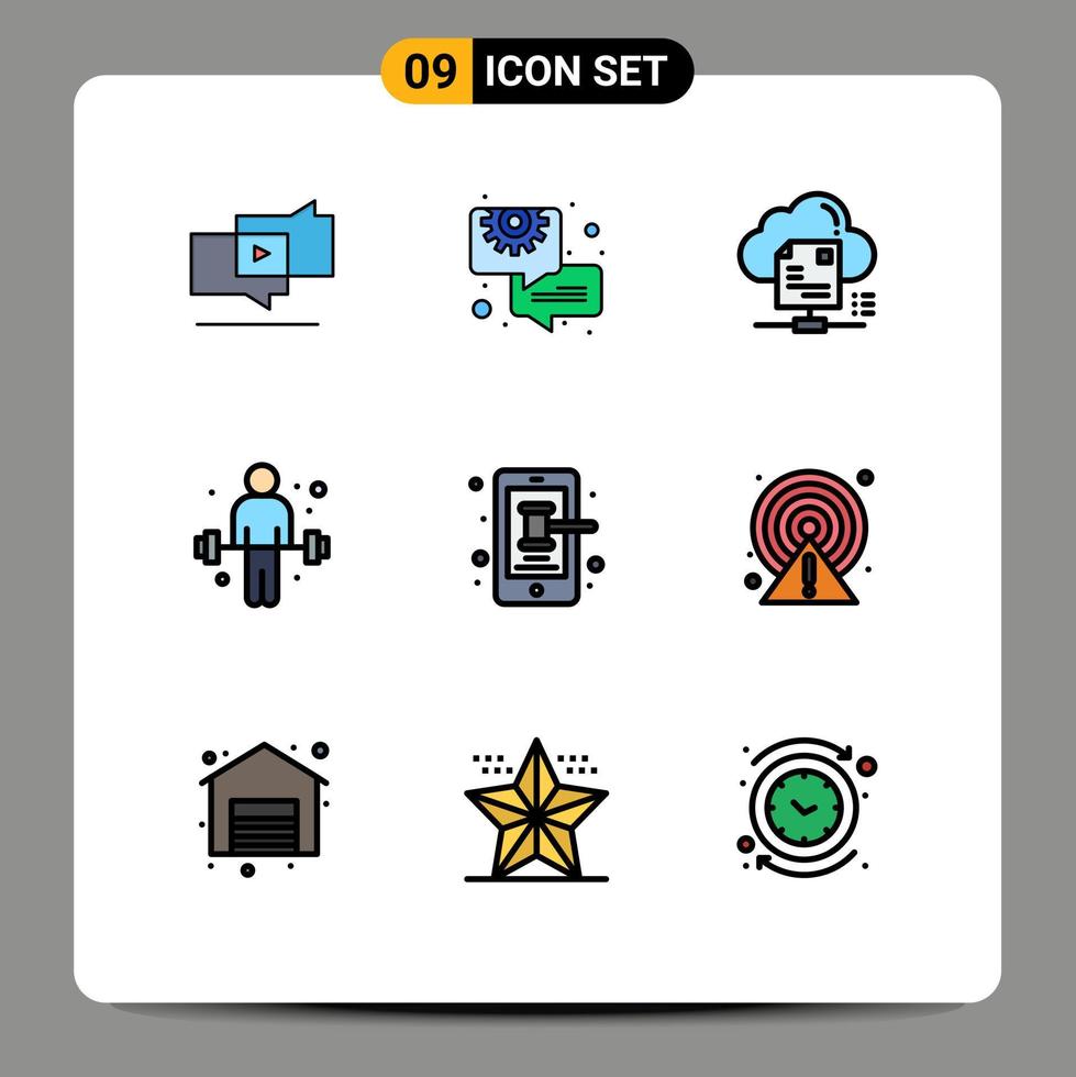 conjunto de pictogramas de 9 cores planas de linha preenchida simples de arquivo de esporte móvel documento de exercício editável elementos de design vetorial vetor