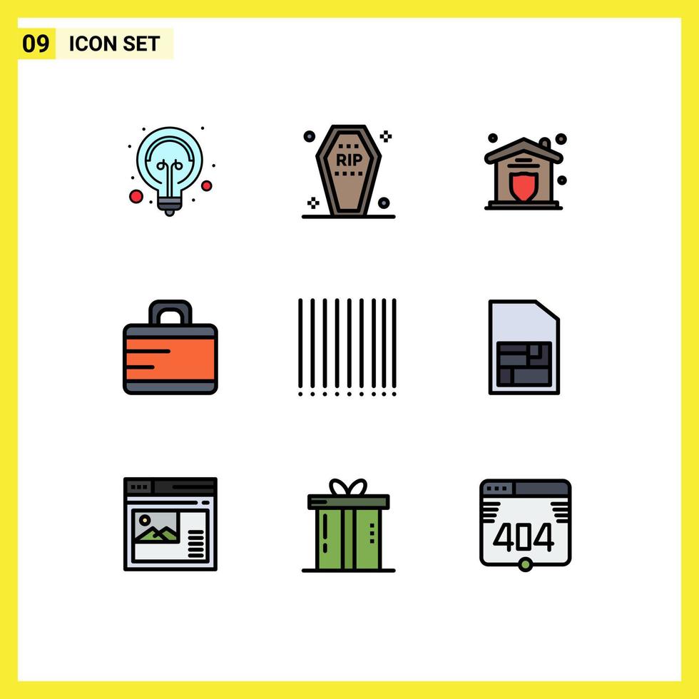 9 interface do usuário pacote de cores planas de linha cheia de sinais e símbolos modernos de mala de produto maleta de halloween elementos de design de vetores editáveis em casa