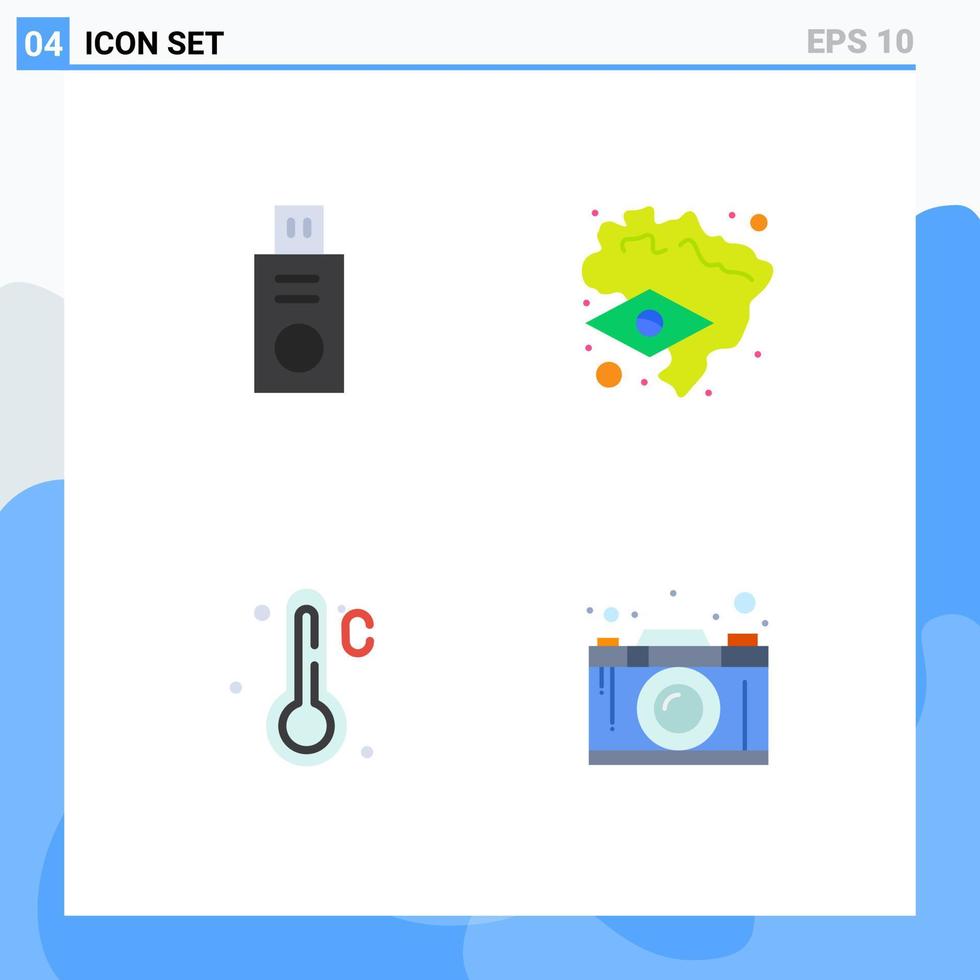 4 conceito de ícone plano para sites móveis e aplicativos, câmera de disco, design de temperatura do brasil, elementos de design de vetores editáveis