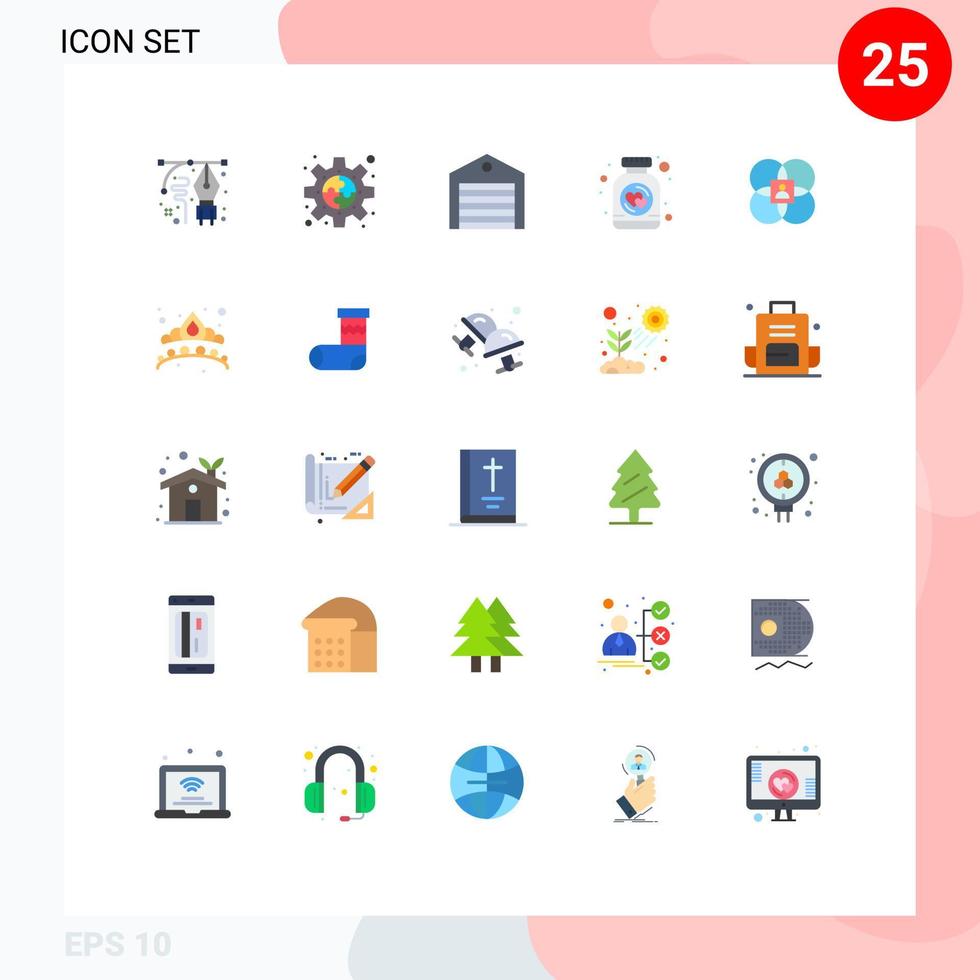 grupo de 25 cores planas modernas definidas para elementos de design de vetores editáveis de pedido de remessa de plug-in de garrafa de coração