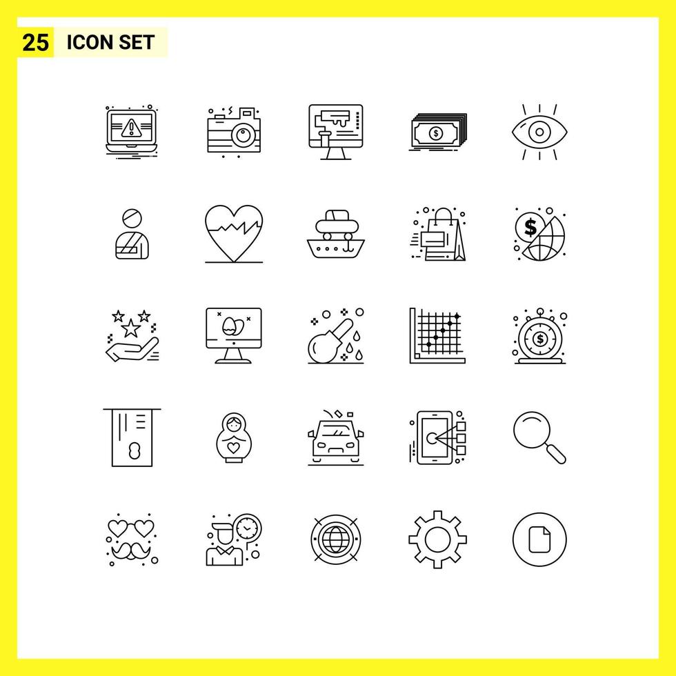 25 ícones criativos, sinais modernos e símbolos de dinheiro, finanças, computador, dólar, ferramenta, vetor editável, elementos de design