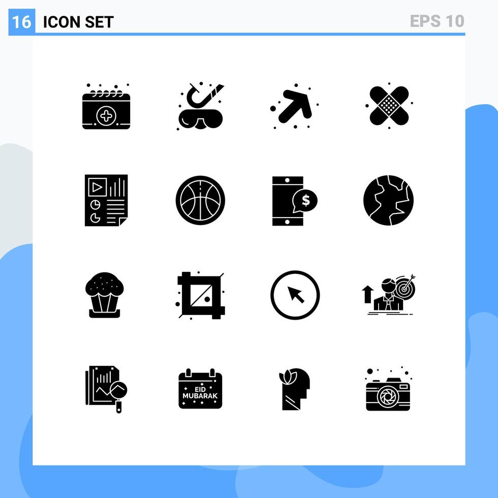 pacote de 16 glifos sólidos criativos de documento de relatório até dados médicos editáveis elementos de design vetorial vetor