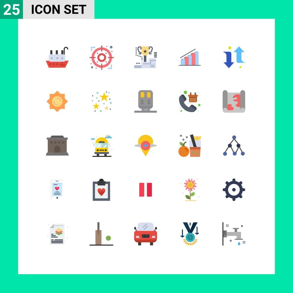 grupo de 25 sinais e símbolos de cores planas para prêmio de progresso de relatório de seta elementos de design de vetores editáveis