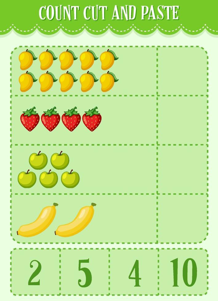 contar, cortar e colar planilha de matemática para crianças vetor