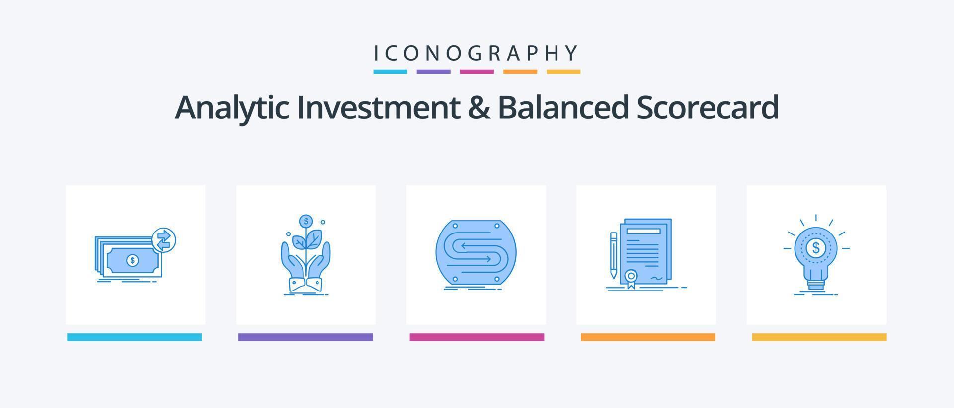 investimento analítico e pacote de ícones azul 5 do Balanced Scorecard, incluindo contrato. negócios. plantar. tom. convergência. design de ícones criativos vetor