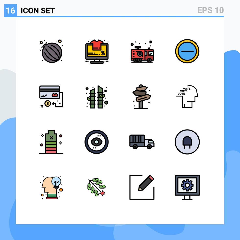 pacote de interface do usuário com 16 linhas básicas de cores planas preenchidas de crédito interface do usuário de emergência comercial elementos de design de vetores criativos editáveis
