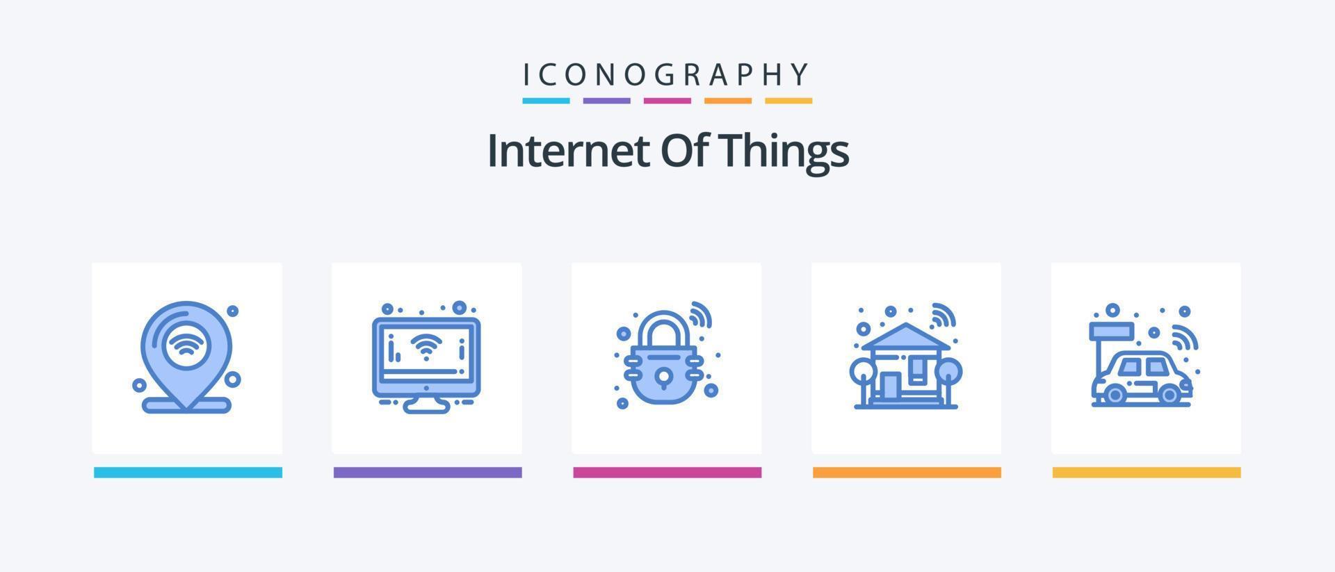 internet das coisas pacote de ícones azul 5 incluindo carro. Wi-fi. casa. trocar. lar. design de ícones criativos vetor